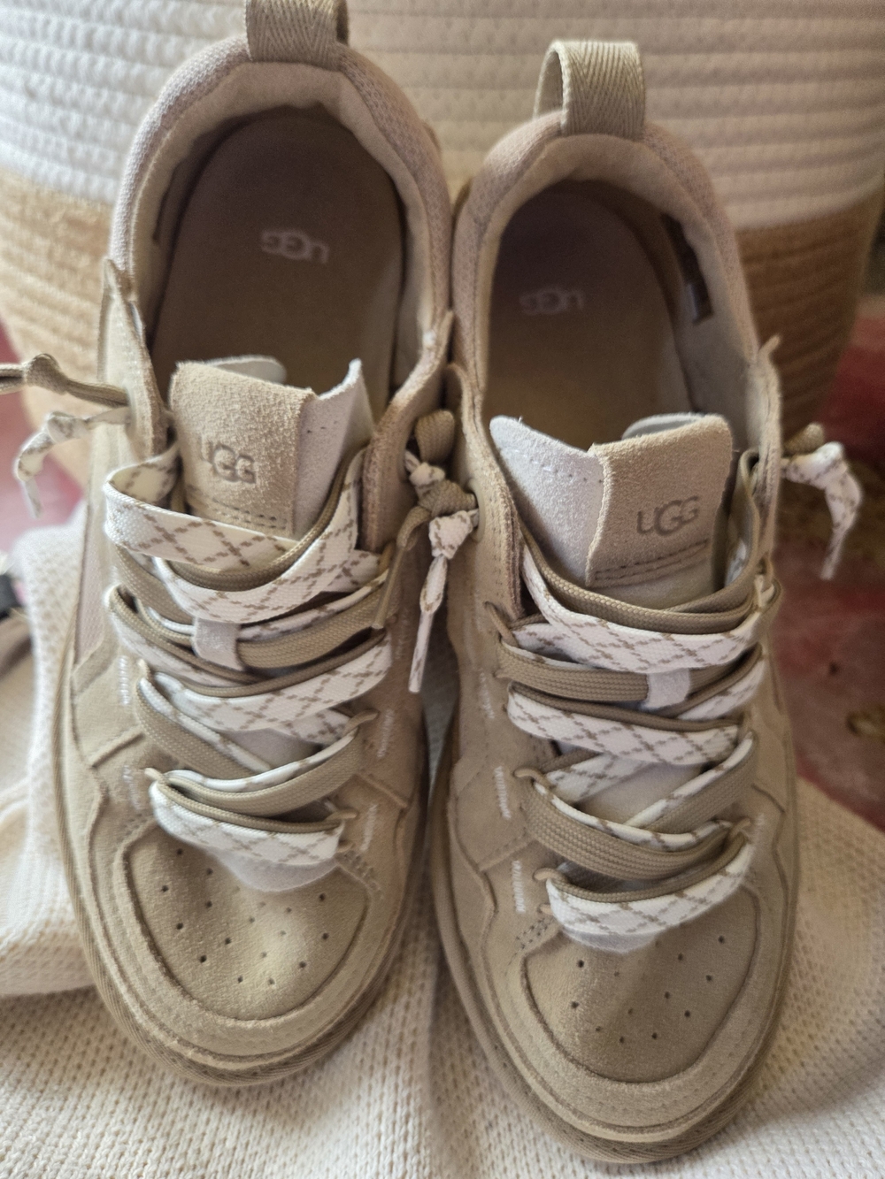 UGG Beige Suede Sneakers with Patterned Laces - Picture 6 of 16